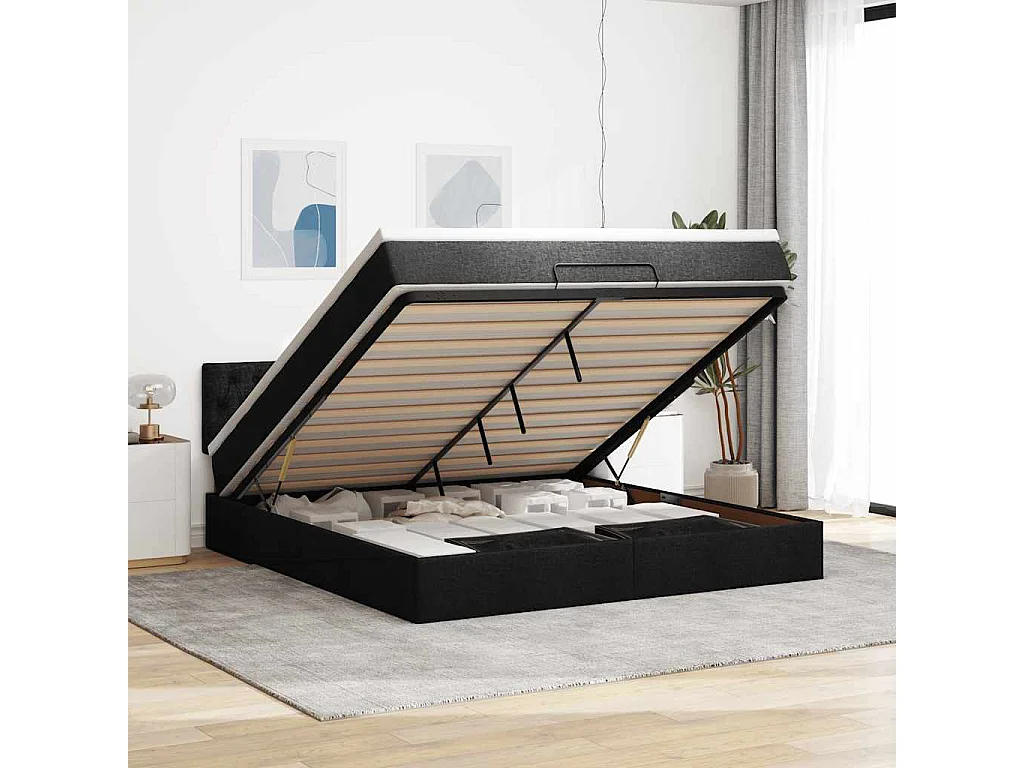 Pouf Letto con Materasso e LED Nero 180x200cm Tessuto