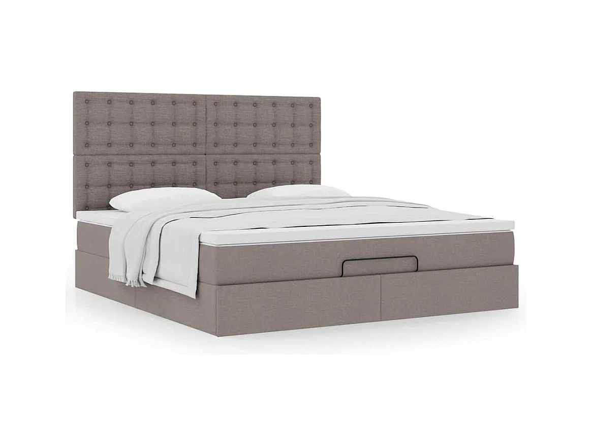 Cadre de lit ottoman avec matelas taupe 160x200 cm tissu