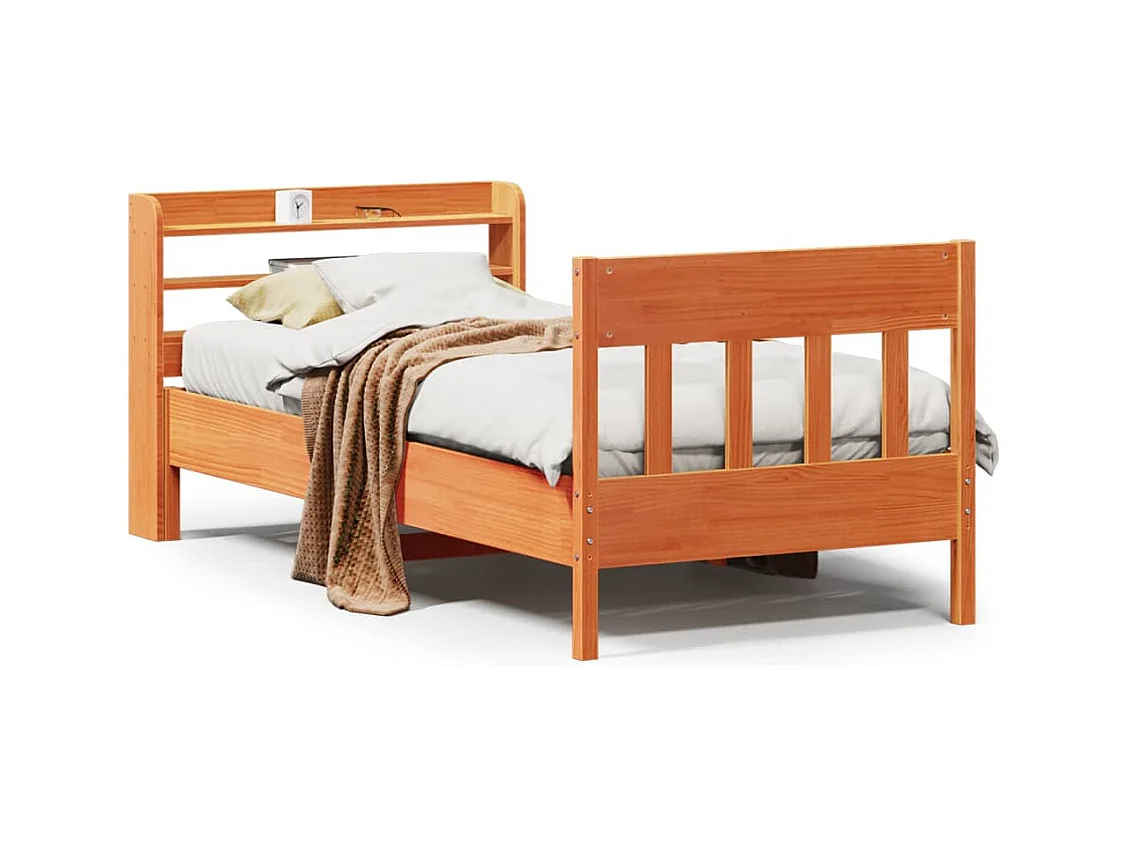 Bedframe zonder matras massief grenenhout wasbruin 100x200 cm