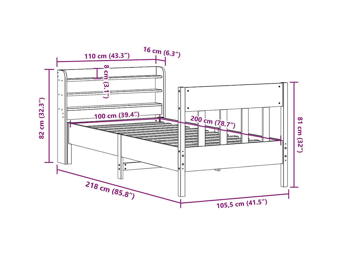 Bedframe zonder matras massief grenenhout wasbruin 100x200 cm
