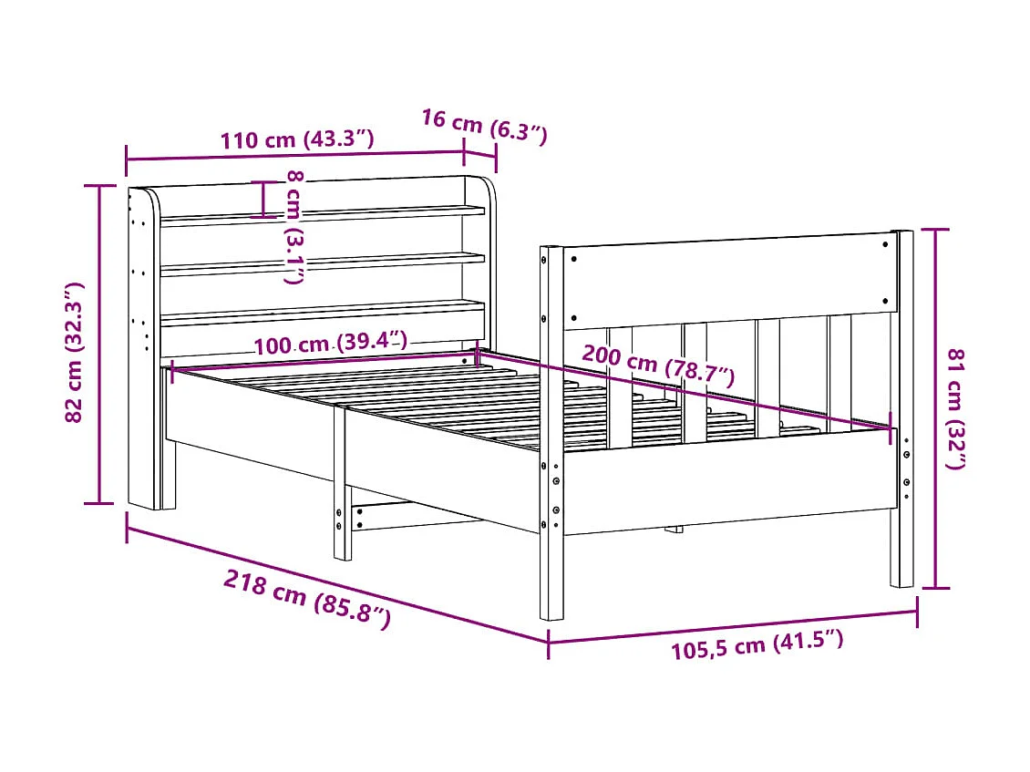 Letto senza Materasso Marrone Cera 100x200 cm in Legno di Pino