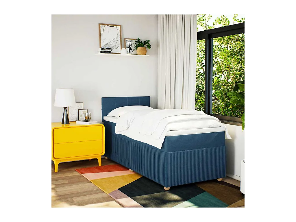 Boxspringbett mit Matratze Blau 100x200 cm Stoff