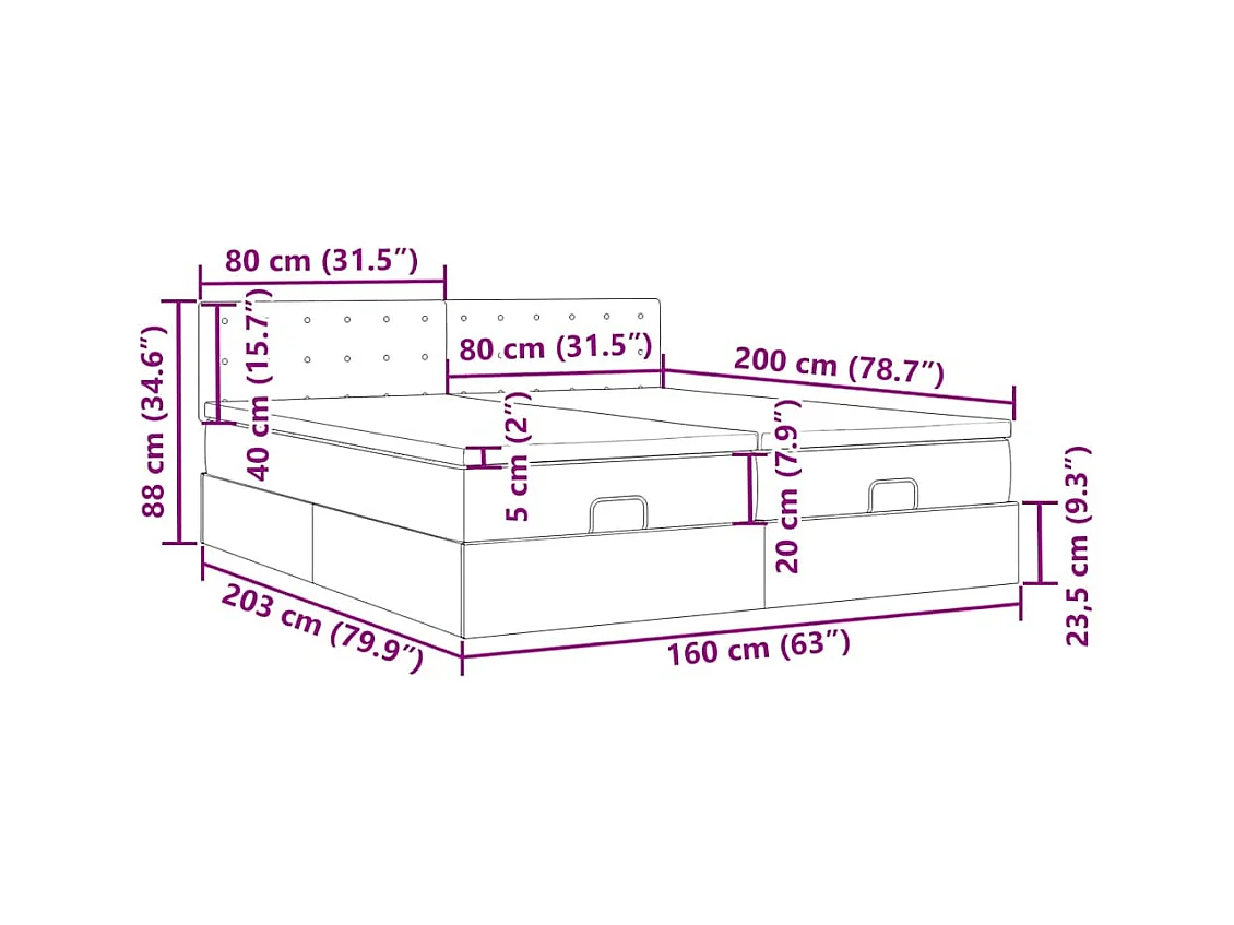 Ottoman bed met matrassen en LED's 160x200cm fluweel