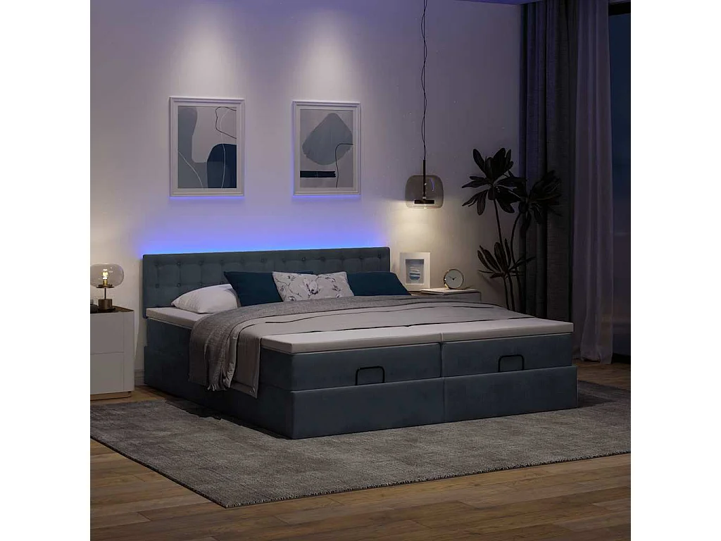 Cadre de lit ottoman avec matelas gris foncé 160x200cm velours