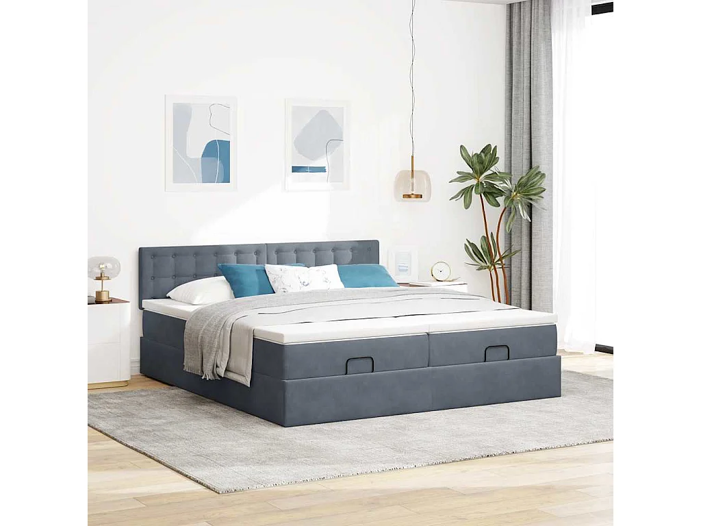 Struttura Letto Pouf con Materassi 160x200 cm in Velluto
