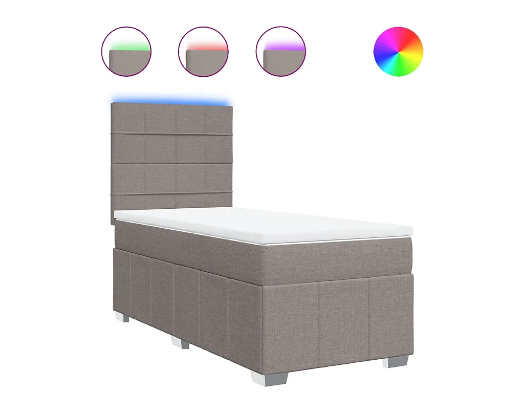 Cama box spring con colchón tela gris taupe 100x200 cm