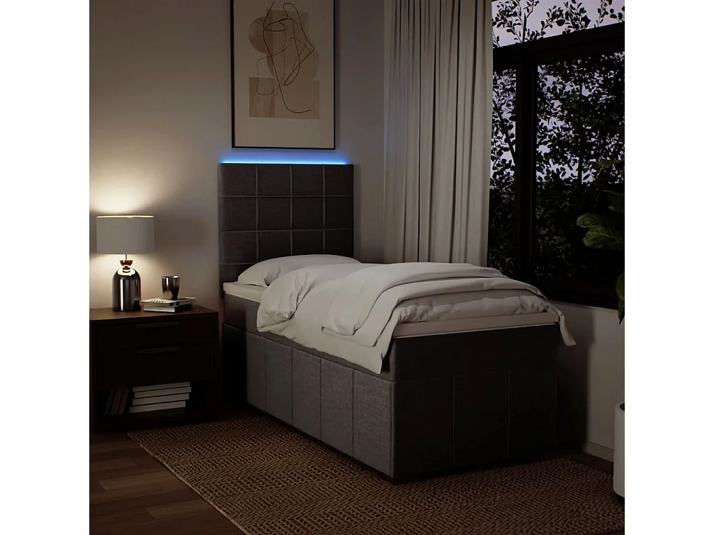 Cama box spring con colchón tela gris taupe 100x200 cm