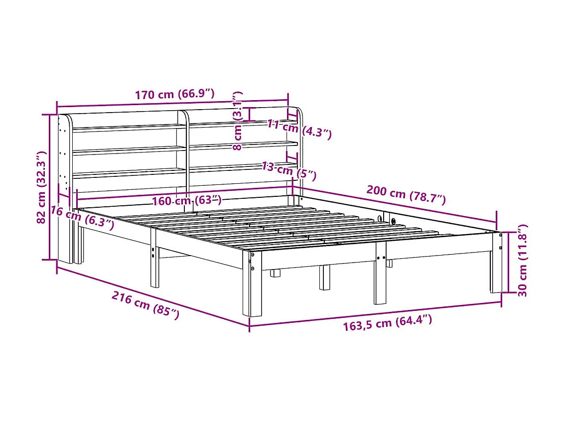 Bettgestell mit Kopfteil ohne Matratze 160x200 cm