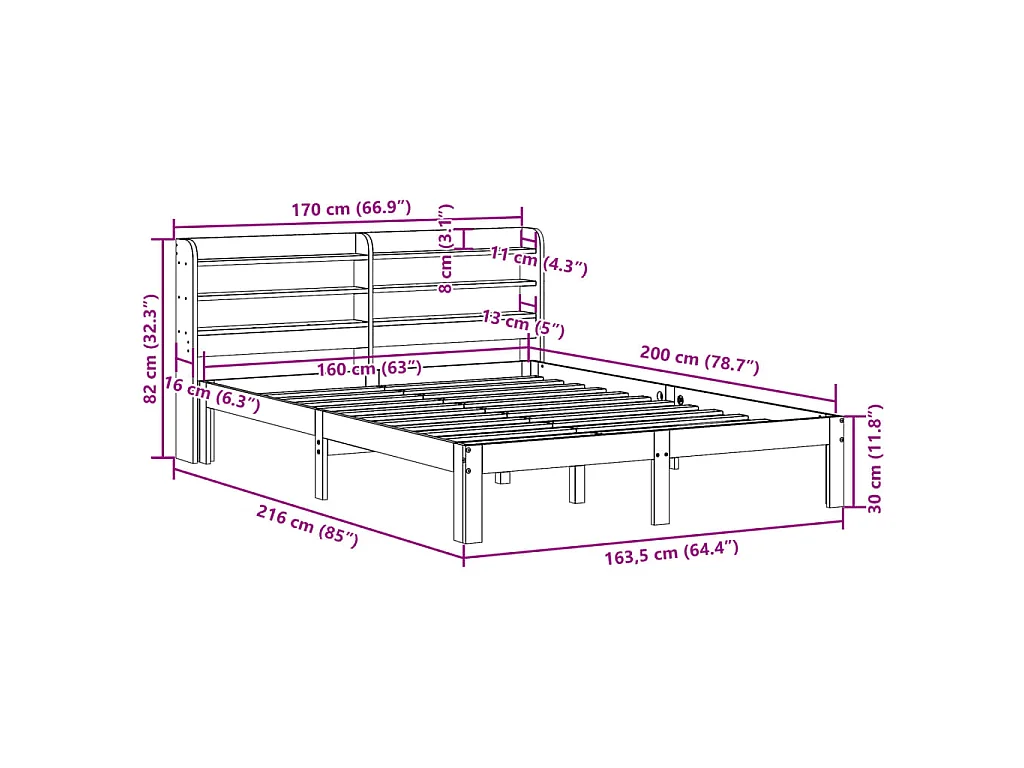 Bedframe met hoofdbord massief grenenhout 160x200 cm