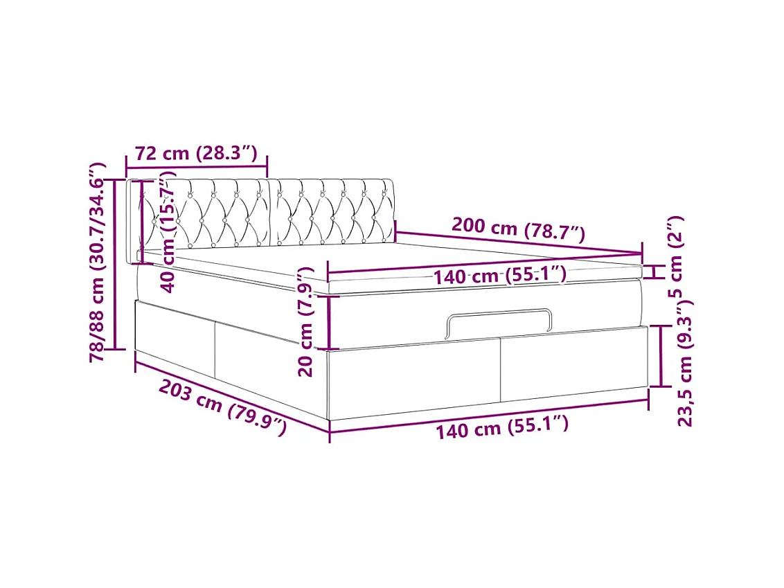 Ottoman-Bett mit Matratze Hellgrau 140x200 cm Stoff