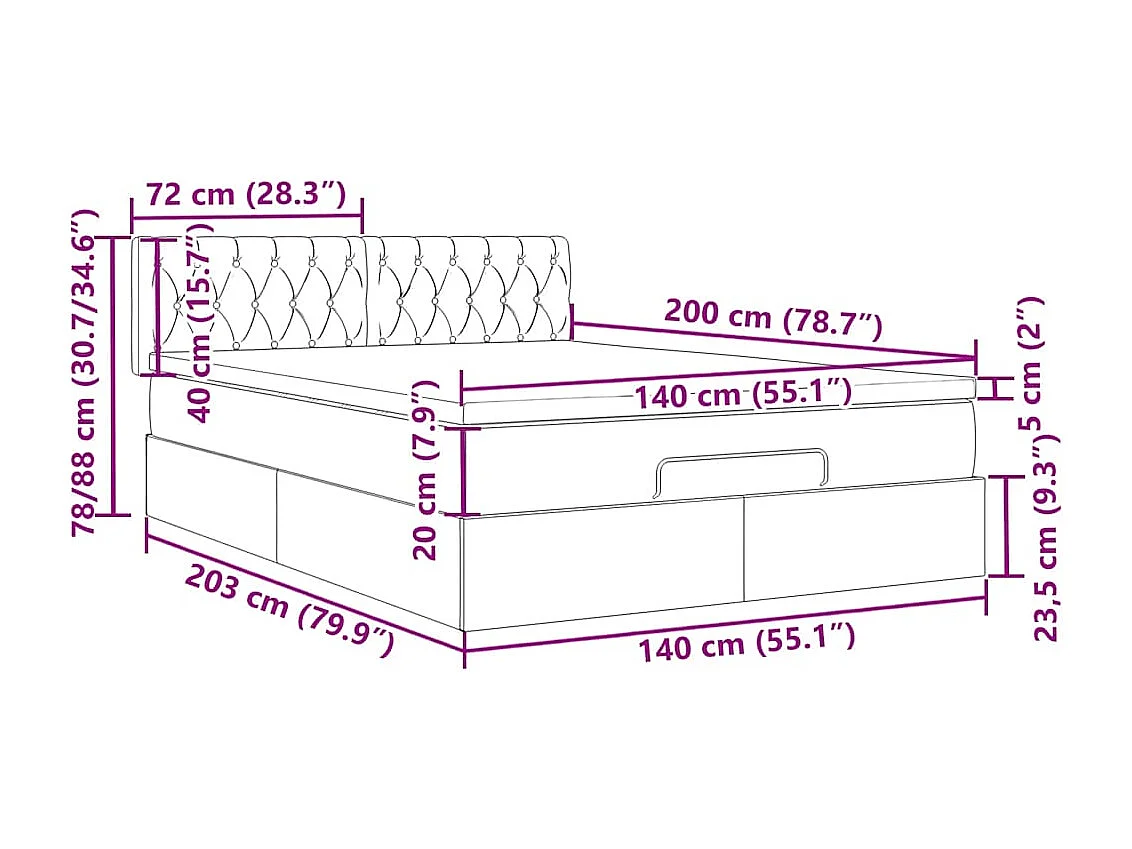 Ottoman-Bett mit Matratze Hellgrau 140x200 cm Stoff