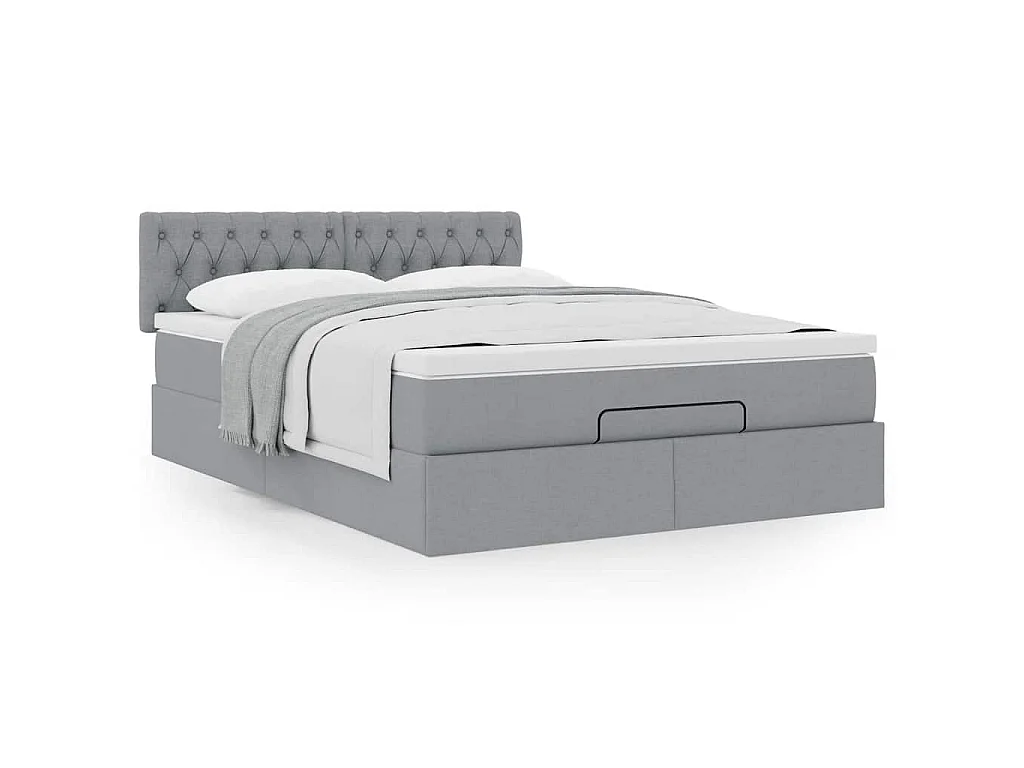 Cadre de lit ottoman et matelas gris clair 140x200 cm tissu