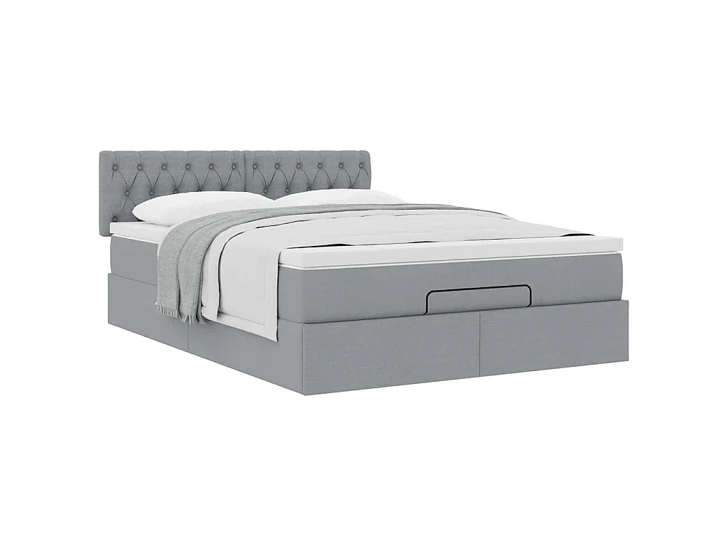 Cadre de lit ottoman et matelas gris clair 140x200 cm tissu