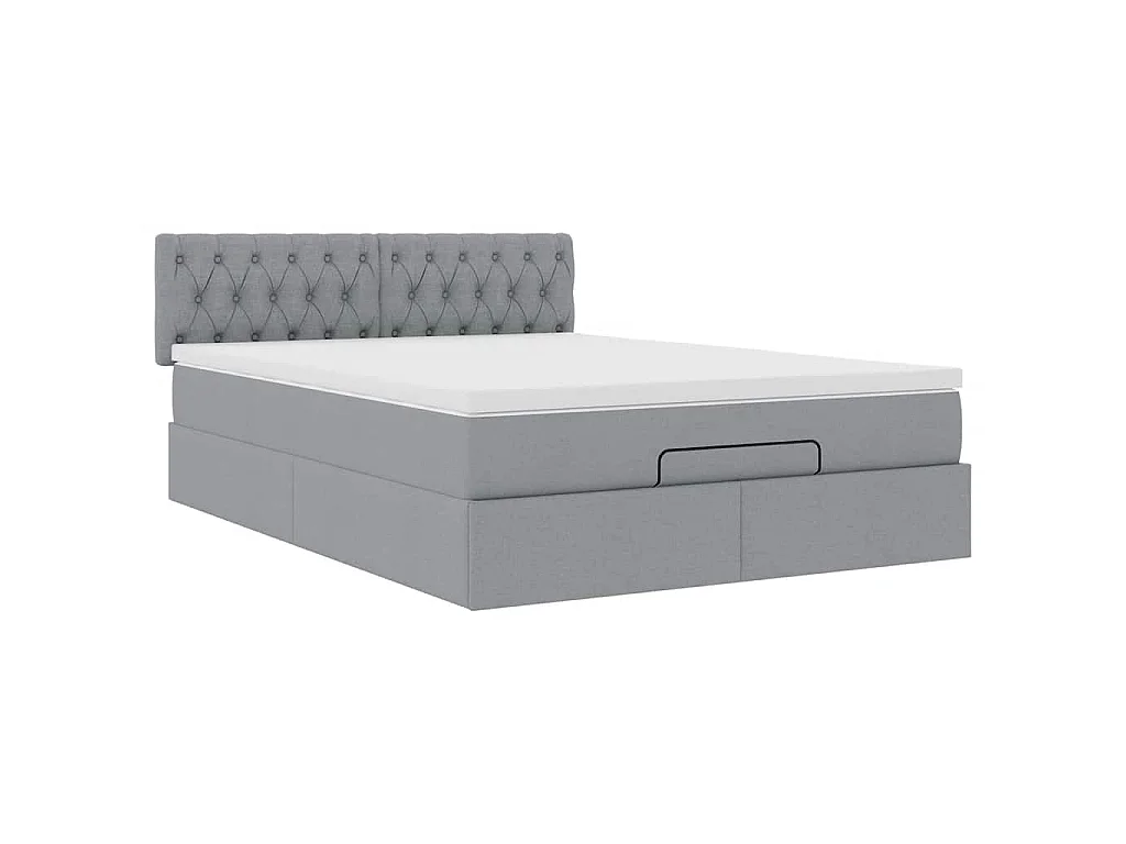 Cadre de lit ottoman et matelas gris clair 140x200 cm tissu