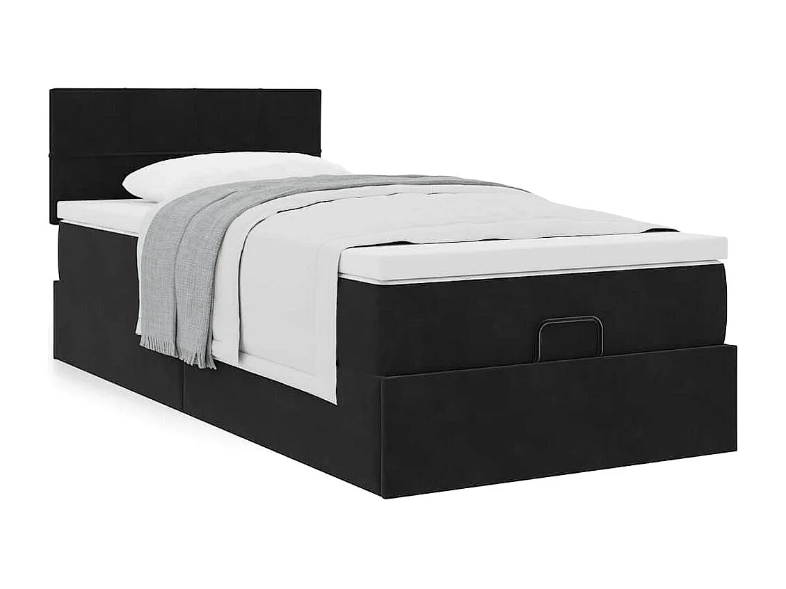 Estructura de cama otomana colchón terciopelo negro 100x200cm