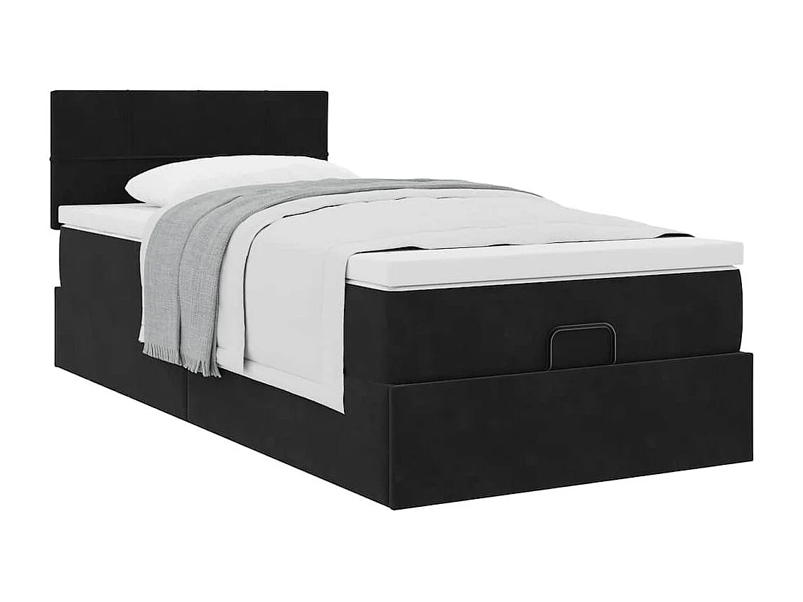 Estructura de cama otomana colchón terciopelo negro 100x200cm