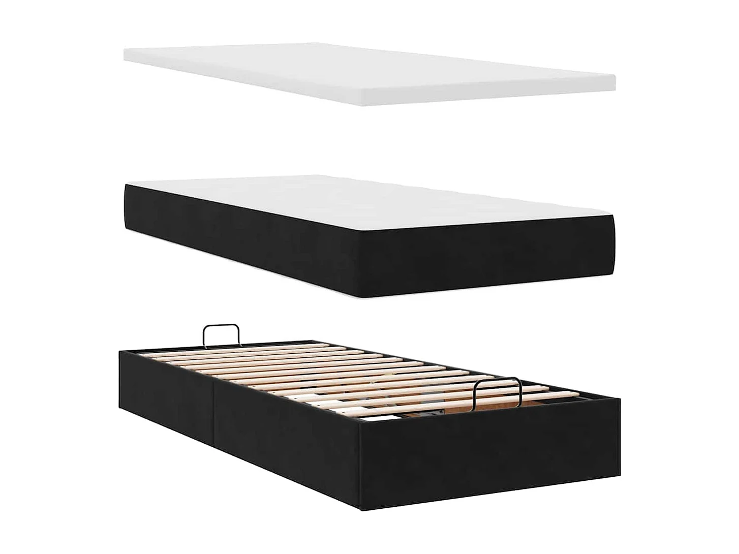 Estructura de cama otomana colchón terciopelo negro 100x200cm