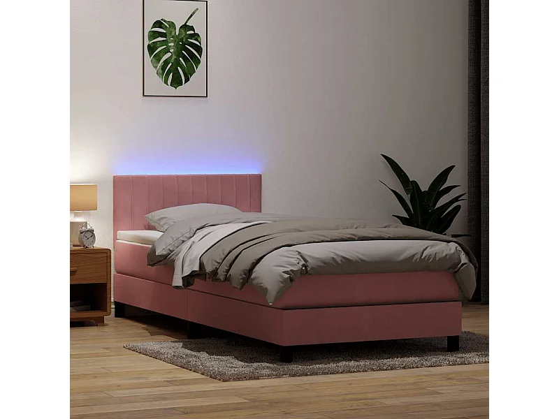 Letto a Molle con Materasso e LED Rosa 100x220 cm in Velluto