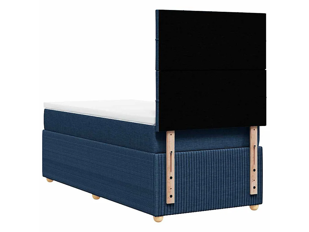 Cama box spring con colchón tela azul 90x200 cm