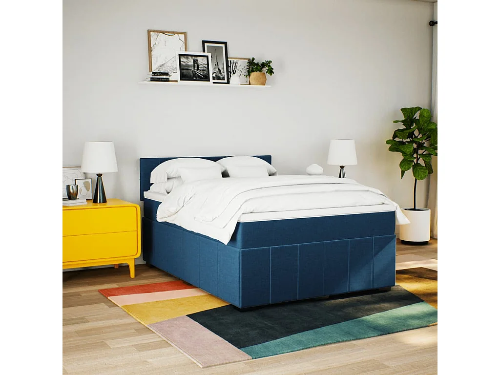 Cama com molas/colchão 140x200 cm tecido azul