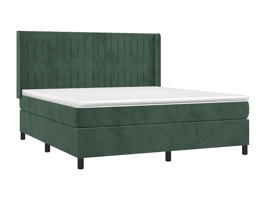 Cama box spring c/ colchão/LED 180x200 cm veludo verde-escuro