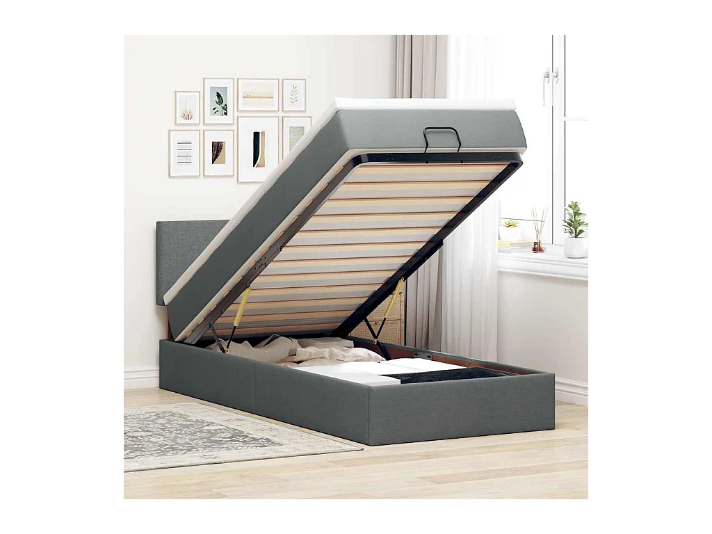 Bed poef met matras en LED's 90x200 cm stof donkergrijs