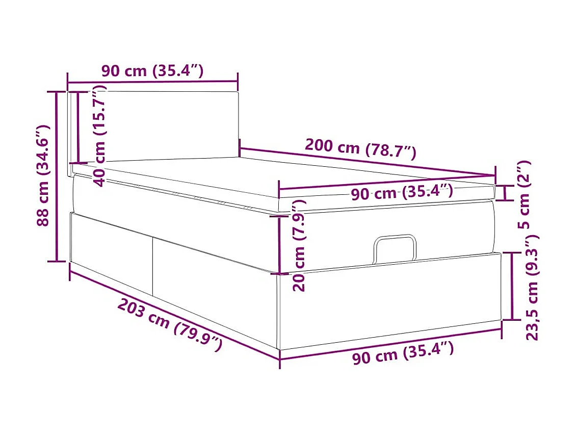 Pouf Letto con Materasso e LED Grigio Scuro 90x200 cm Tessuto
