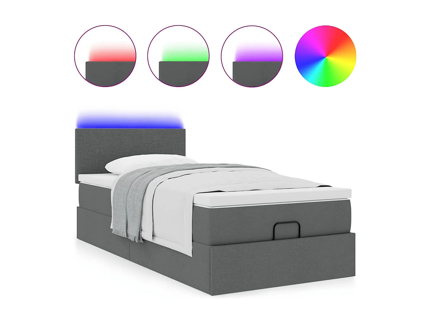 Pouf Letto con Materasso e LED Grigio Scuro 90x200 cm Tessuto