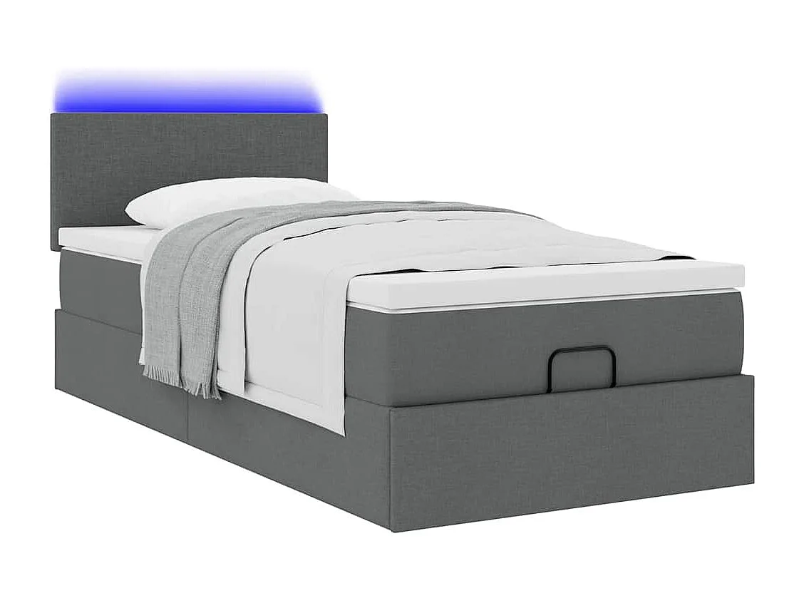 Pouf Letto con Materasso e LED Grigio Scuro 90x200 cm Tessuto