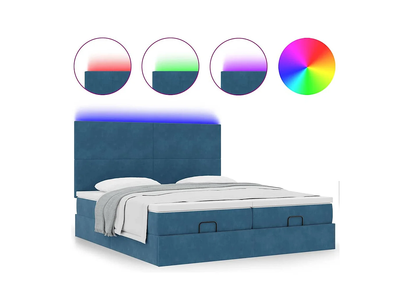 Cadre de lit ottoman avec matelas bleu foncé 160x200 cm velours