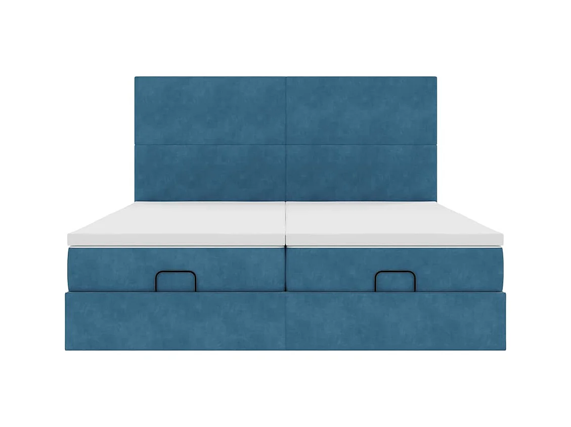 Cadre de lit ottoman avec matelas bleu foncé 160x200 cm velours