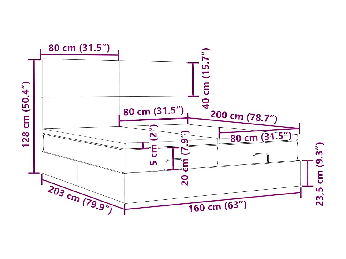 Ottoman-Bett mit Matratzen & LEDs Dunkelblau 160x200 cm Samt