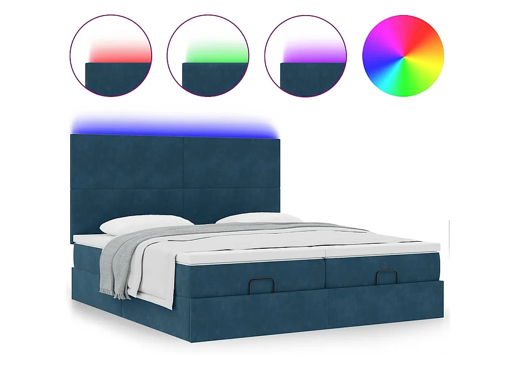 Estrutura de cama otomana com colchão azul escuro veludo
