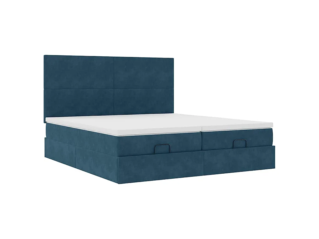 Estrutura de cama otomana com colchão azul escuro veludo
