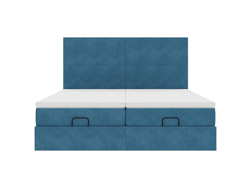 Estrutura de cama otomana com colchão azul escuro veludo
