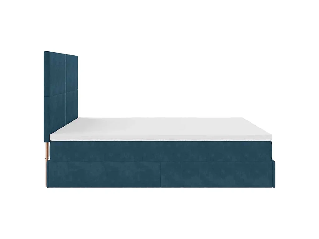 Estrutura de cama otomana com colchão azul escuro veludo