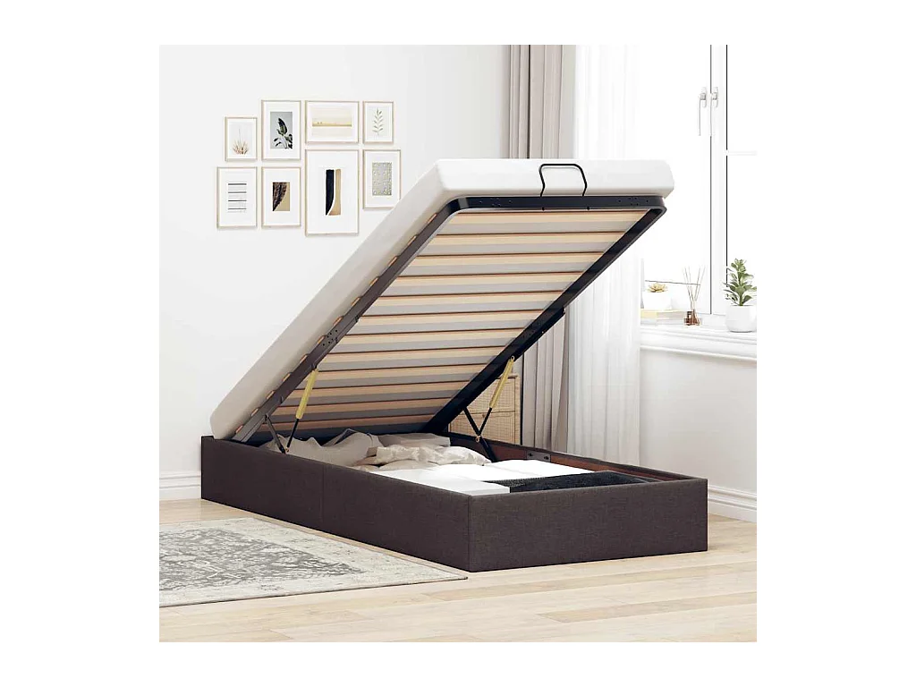 Cadre de lit ottoman sans matelas marron foncé 100x200 cm tissu
