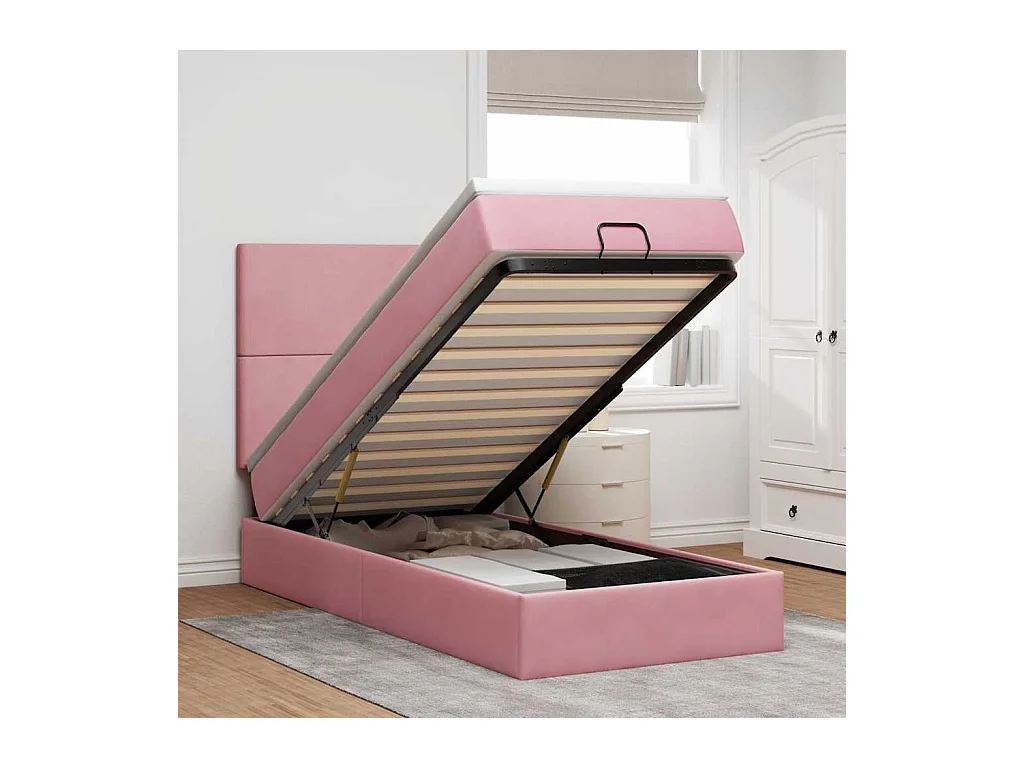 Struttura Letto Pouf con Materassi Rosa 100x200 cm Velluto