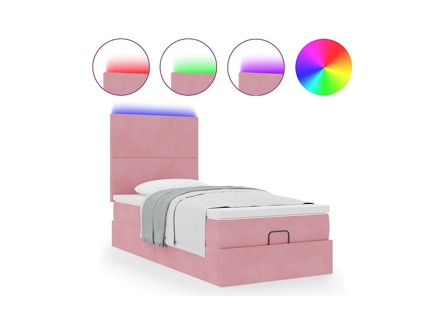 Struttura Letto Pouf con Materassi Rosa 100x200 cm Velluto