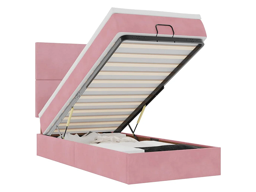 Cadre de lit ottoman avec matelas rose 100x200 cm velours
