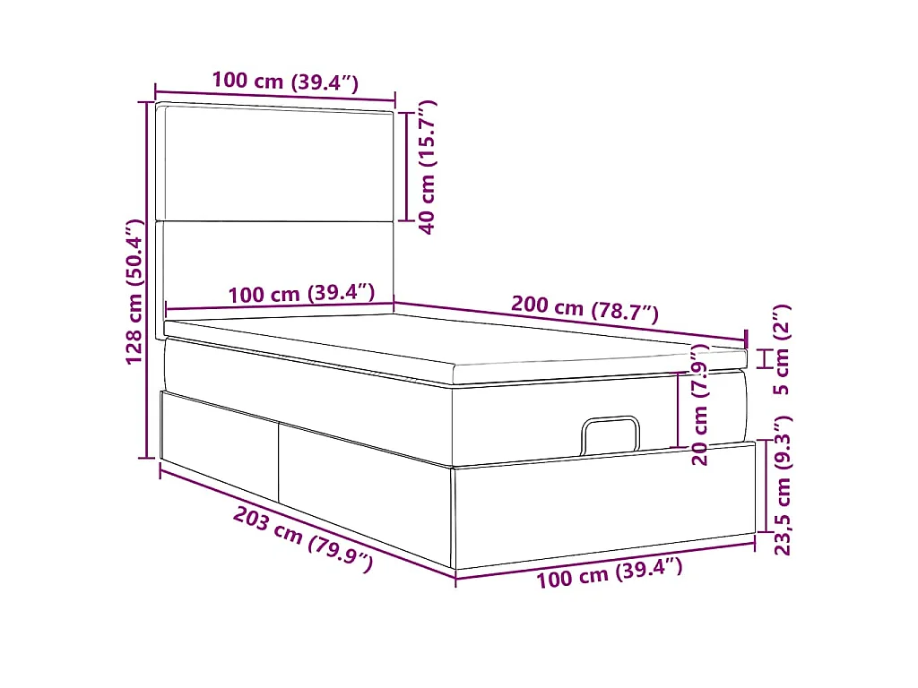 Cadre de lit ottoman avec matelas rose 100x200 cm velours