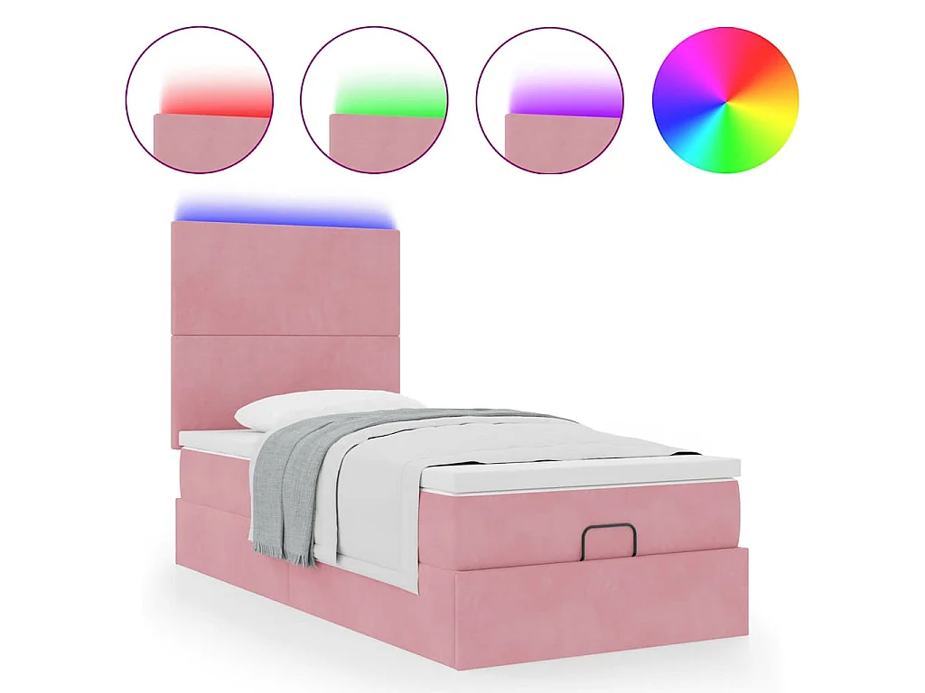 Cadre de lit ottoman avec matelas rose 100x200 cm velours
