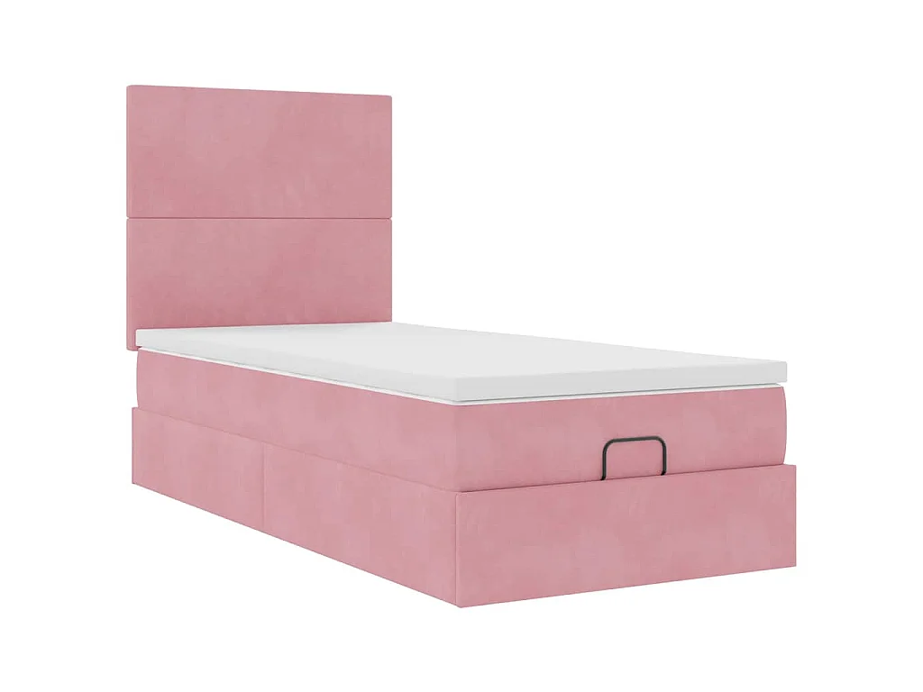 Cadre de lit ottoman avec matelas rose 100x200 cm velours