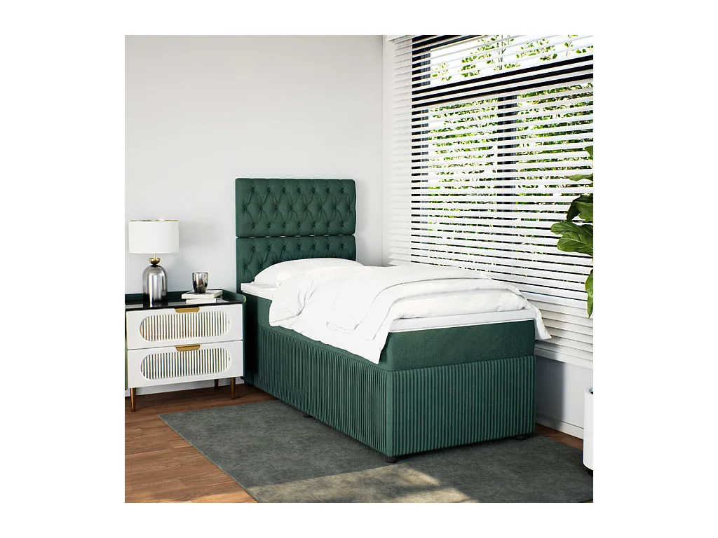 Sommier à lattes de lit avec matelas Vert foncé 100x200 cm