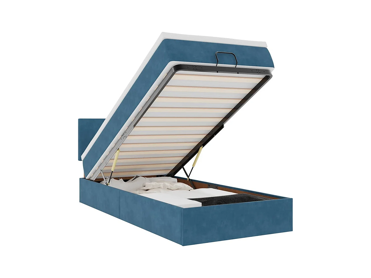 Cadre de lit ottoman avec matelas bleu foncé 90x200 cm velours