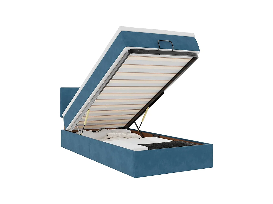 Cadre de lit ottoman avec matelas bleu foncé 90x200 cm velours