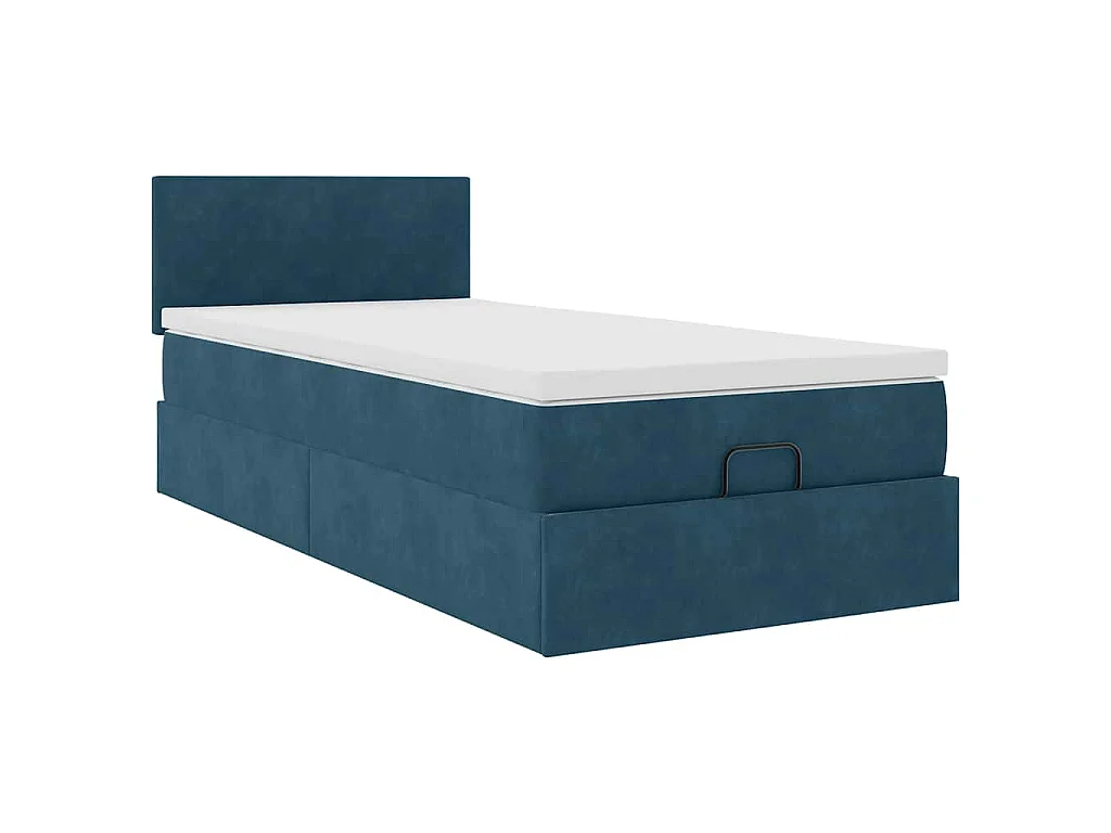 Estructura de cama otomana colchón terciopelo azul oscuro