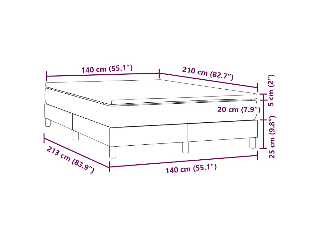 Cama box spring con colchón terciopelo rosa 140x210 cm