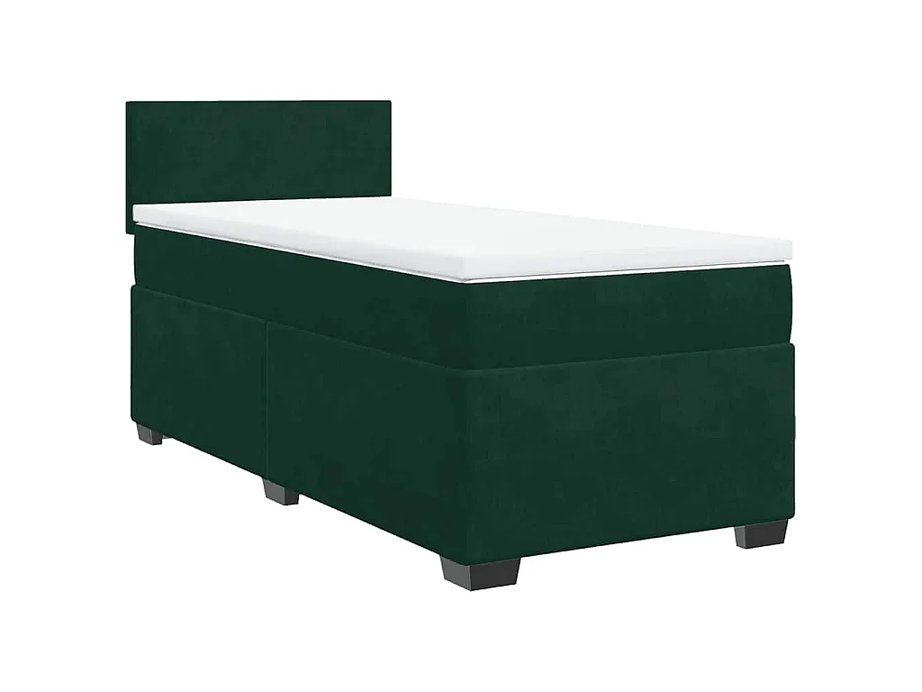 Cama box spring con colchón terciopelo verde oscuro 90x200 cm