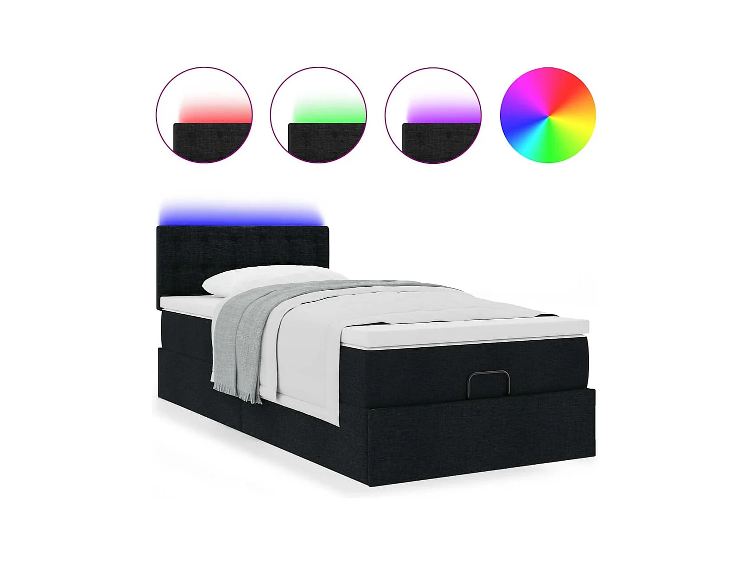 Ottoman bed met matras en LED's 100x200 cm stof zwart